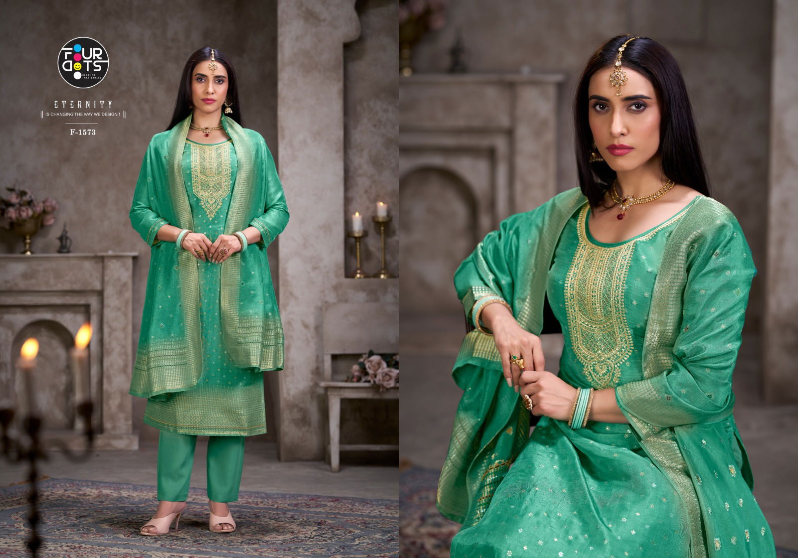 Moksha By Four Dots Viscose Russian With Handwork Dress Material Wholesale Online
